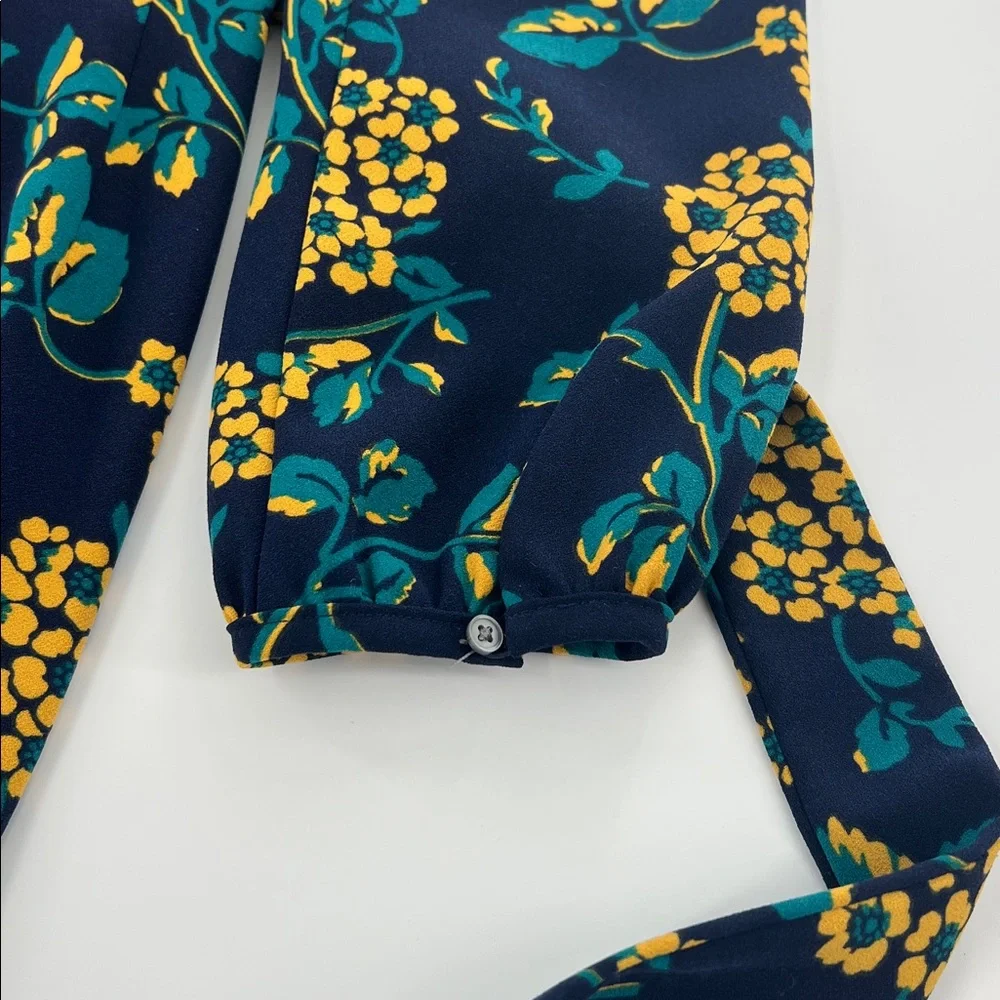J.Crew Golden floral wrap dress in‎ 365 crepe Navy/Yellow mature office